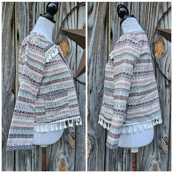 Fringe Tassel Trim Jacket JACK BB Dakota Blazer Size M Embroidered Stripe EUC - Picture 3 of 9
